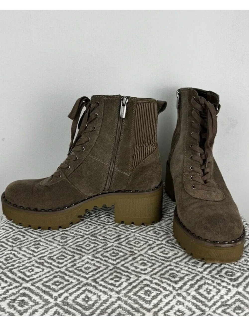 Vince Camuto Mabrela Suede Women's Olive Lace-Up Combat Boots 7.5